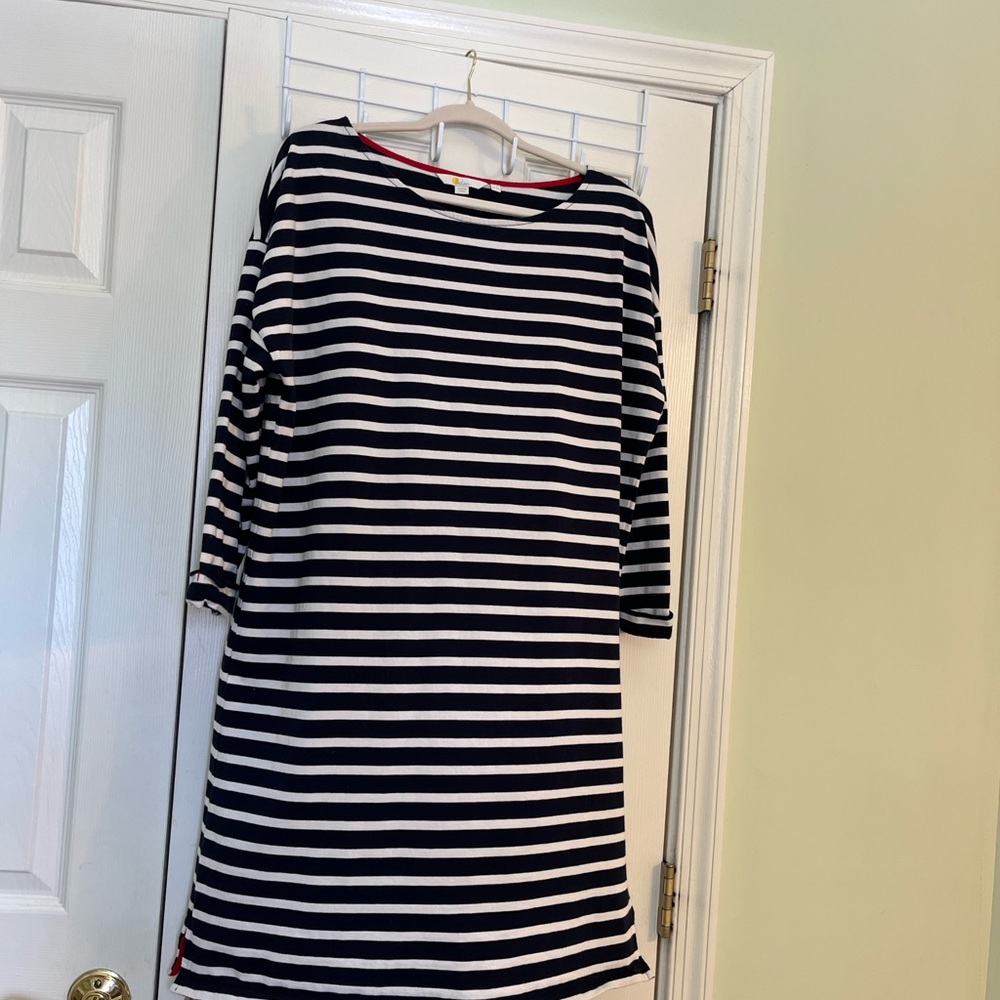 Boden Navy and White Striped Dress With red trim